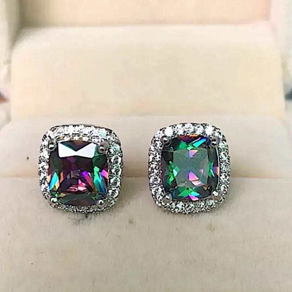 Mystic Fire Topaz Sterling Silver Stud Zircon Earrings - Picture 9 of 11